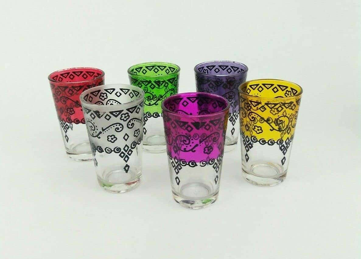 Silver Tea Set – Handcrafted 6 Multicolor Glass Service with Tray image 6