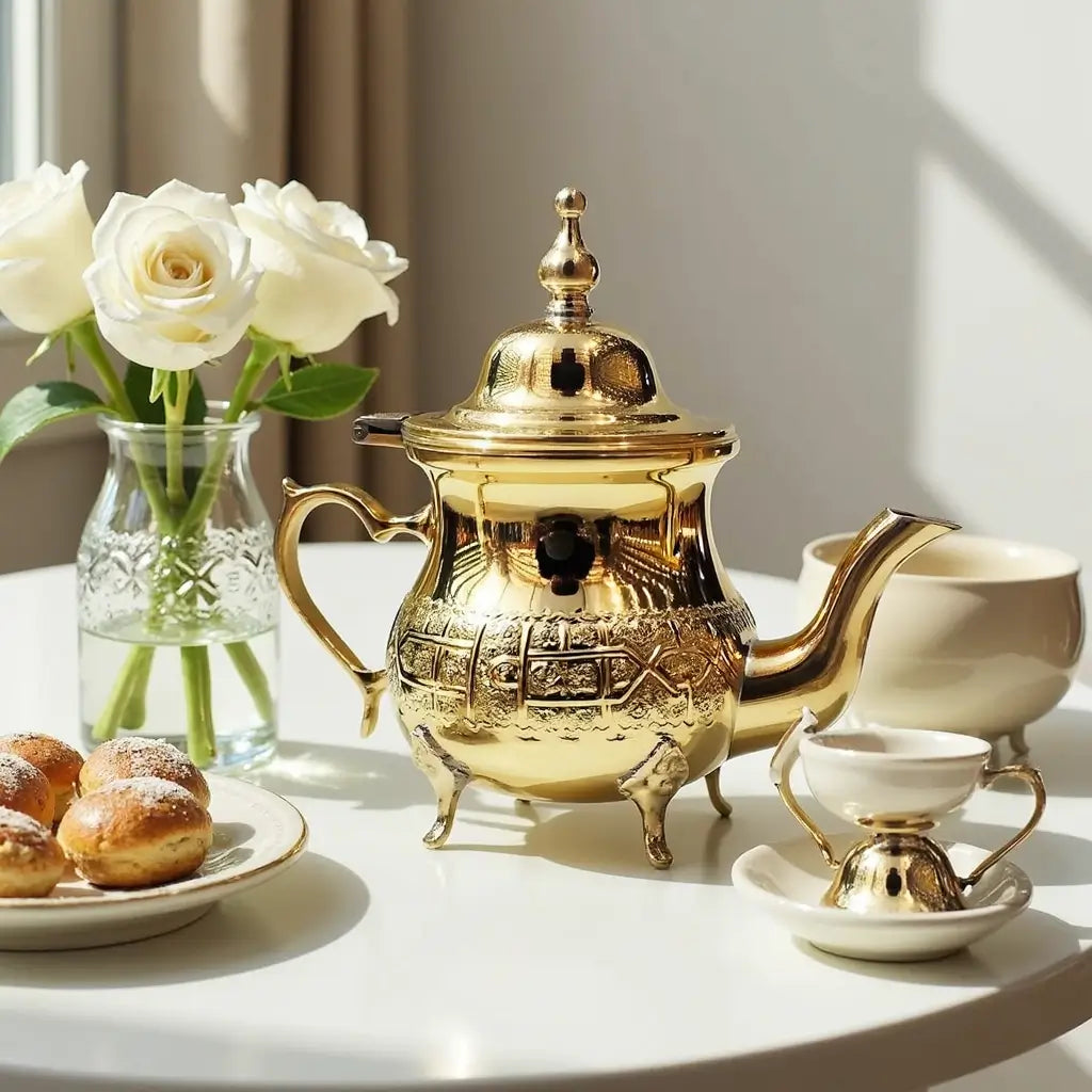Gold-Plated Engraved Teapot 2-12 Cup – Artisan Brass Design image 2