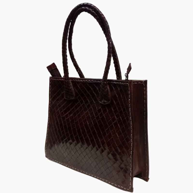 Woven Leather Tote Bag – Handcrafted Basketweave Handbag image 7