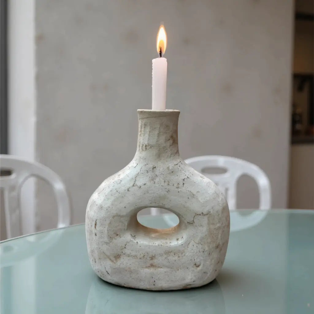 Tamegroute Ceramic Candle Holder Bottle 14″ – Handcrafted Gray Pottery image 8