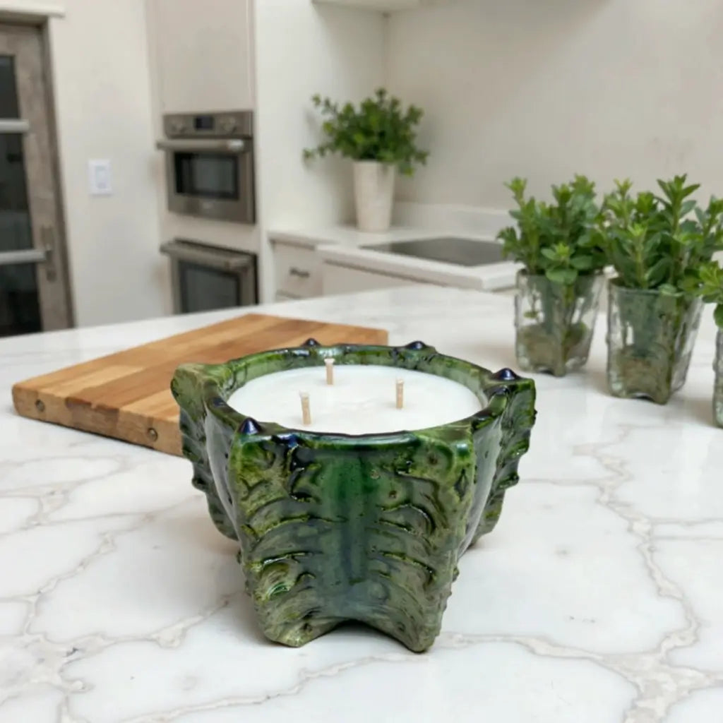 Tamegroute Green Ceramic Candle Bowl – Triple-Wick Statement Piece image 6