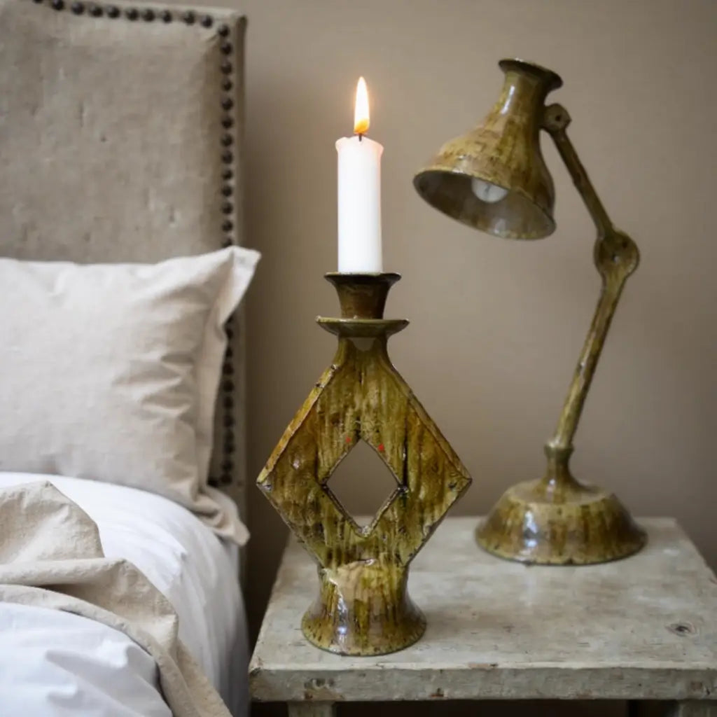 Tamegroute Green Ceramic Candle Holder 35cm – Diamond Cutout Design image 2