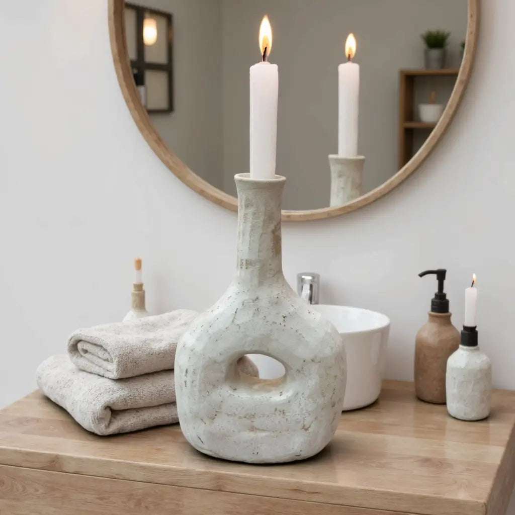 Tamegroute Ceramic Candle Holder Bottle 14″ – Handcrafted Gray Pottery image 9