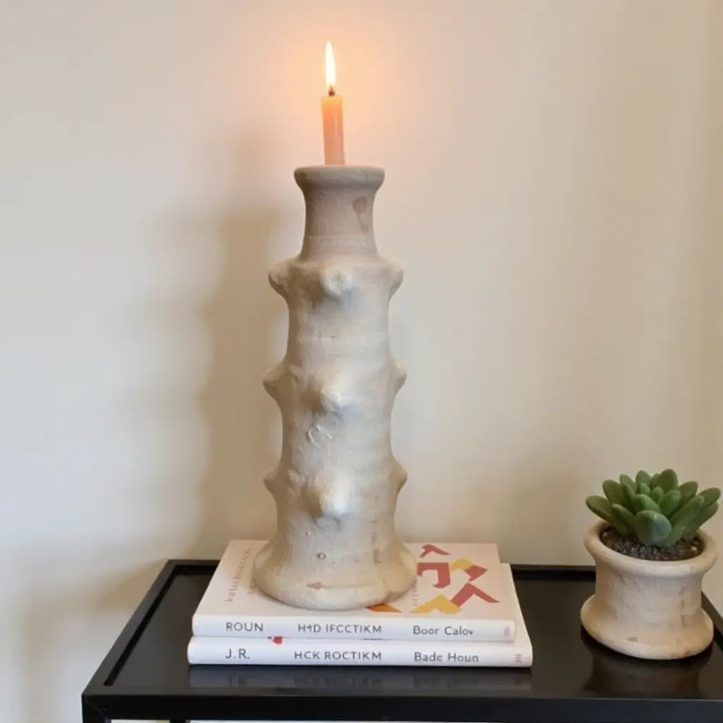 Handcrafted Tamegroute Pottery Candlestick – White Ceramic Tower Design 40cm image 4