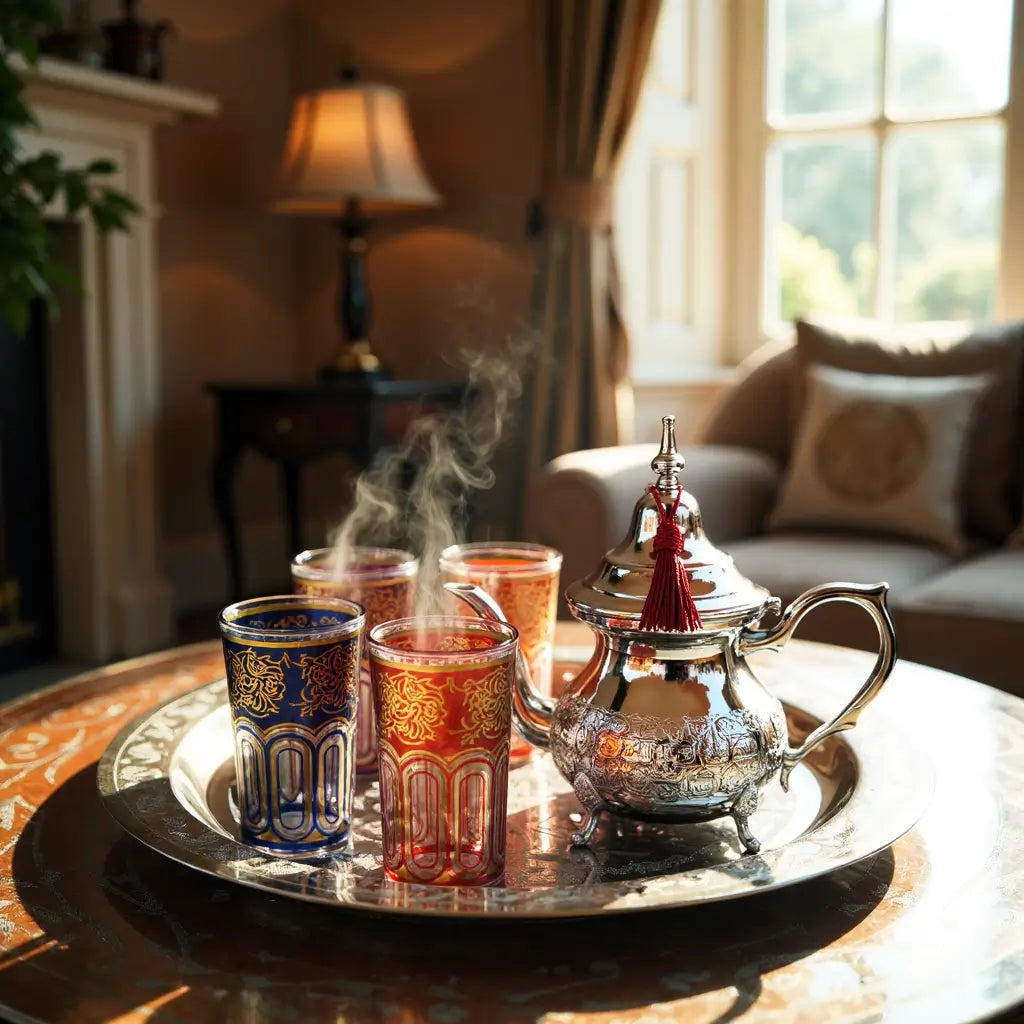 Silver Mint Tea Set – Hand-Engraved 6 Glass Ceremony Service image 4