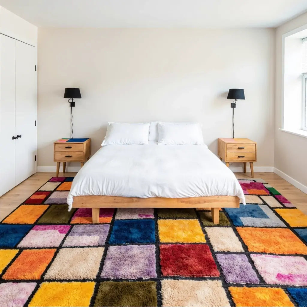 Patchwork Color Block Rug – Handwoven Rainbow Wool Design image 6