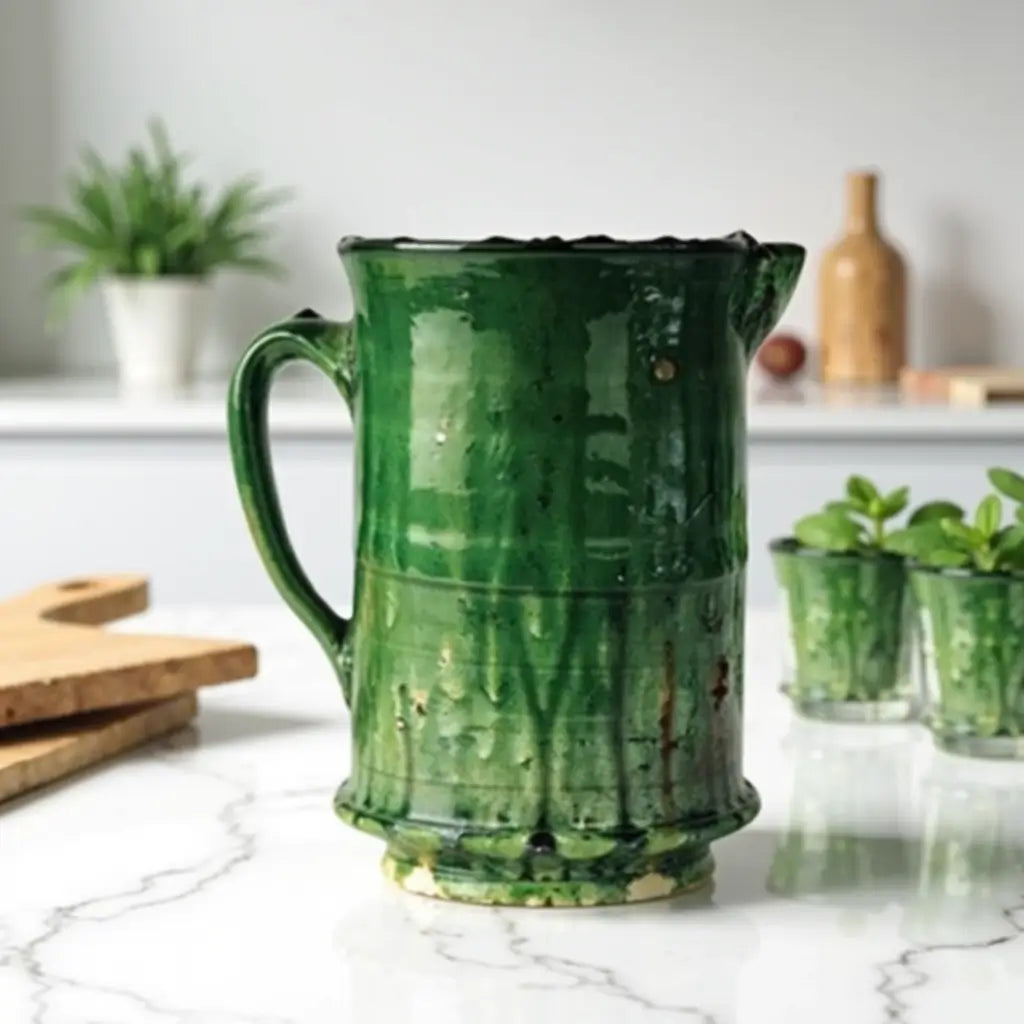 Tamegroute Ceramic Pitcher – Handmade Moroccan Water Jug with Green Glaze image 7