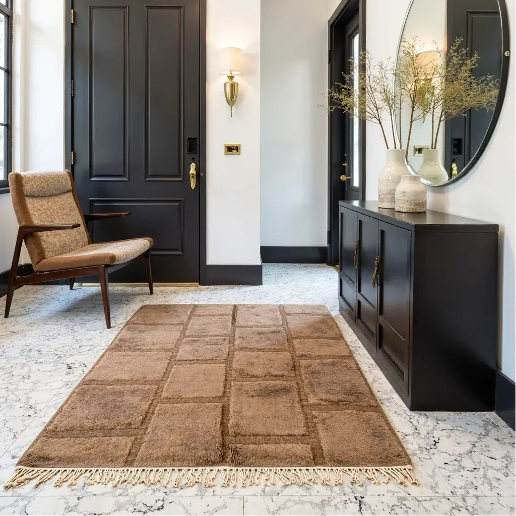 Modern Grid Moroccan Wool Shag Rug – Handwoven Contemporary Collection image 10