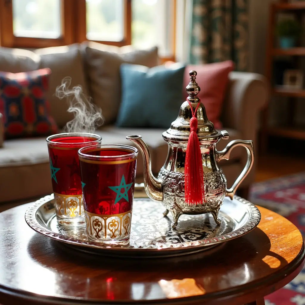 Silver-Plated Tea Set with Flag-Decorated Glasses – 5-Piece Service image 5