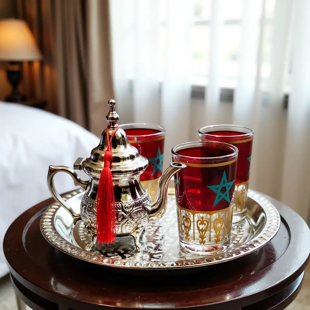 Silver-Plated Tea Set with Flag-Decorated Glasses – 5-Piece Service image 6