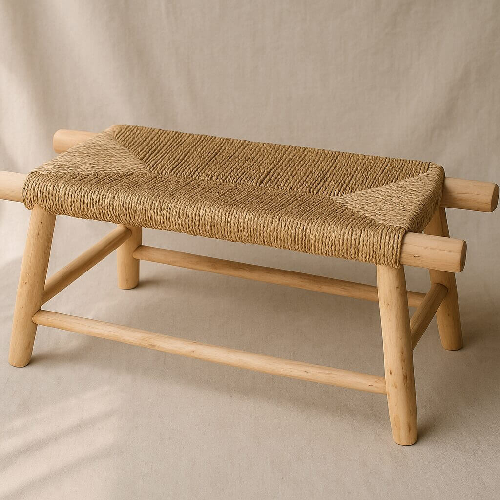 Handwoven Moroccan Straw Bench – Eco-Friendly Palm Leaf & Lemon Wood Seating image 5
