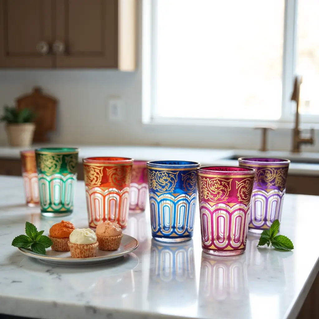 Hand-Painted Multicolor Tea Glasses Set of 6 – Gold Arabesque Design image 5