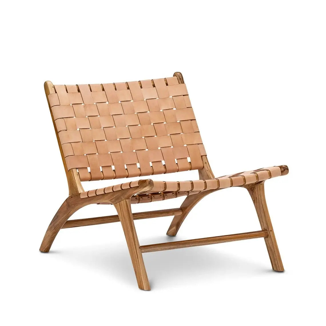 Handcrafted Leather Woven Lounge Chair – Mid-Century Modern Teak Frame image