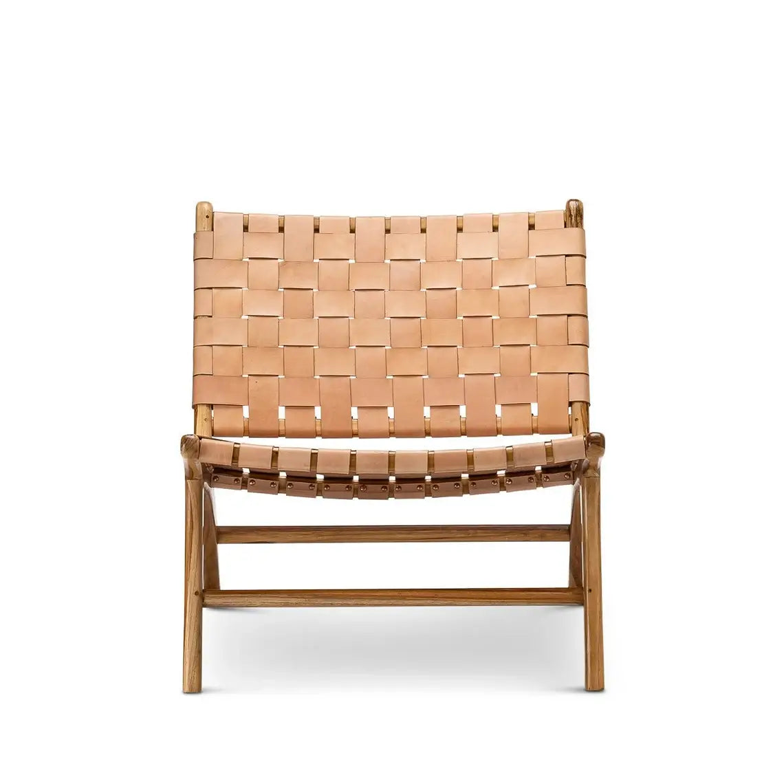Handcrafted Leather Woven Lounge Chair – Mid-Century Modern Teak Frame image 3