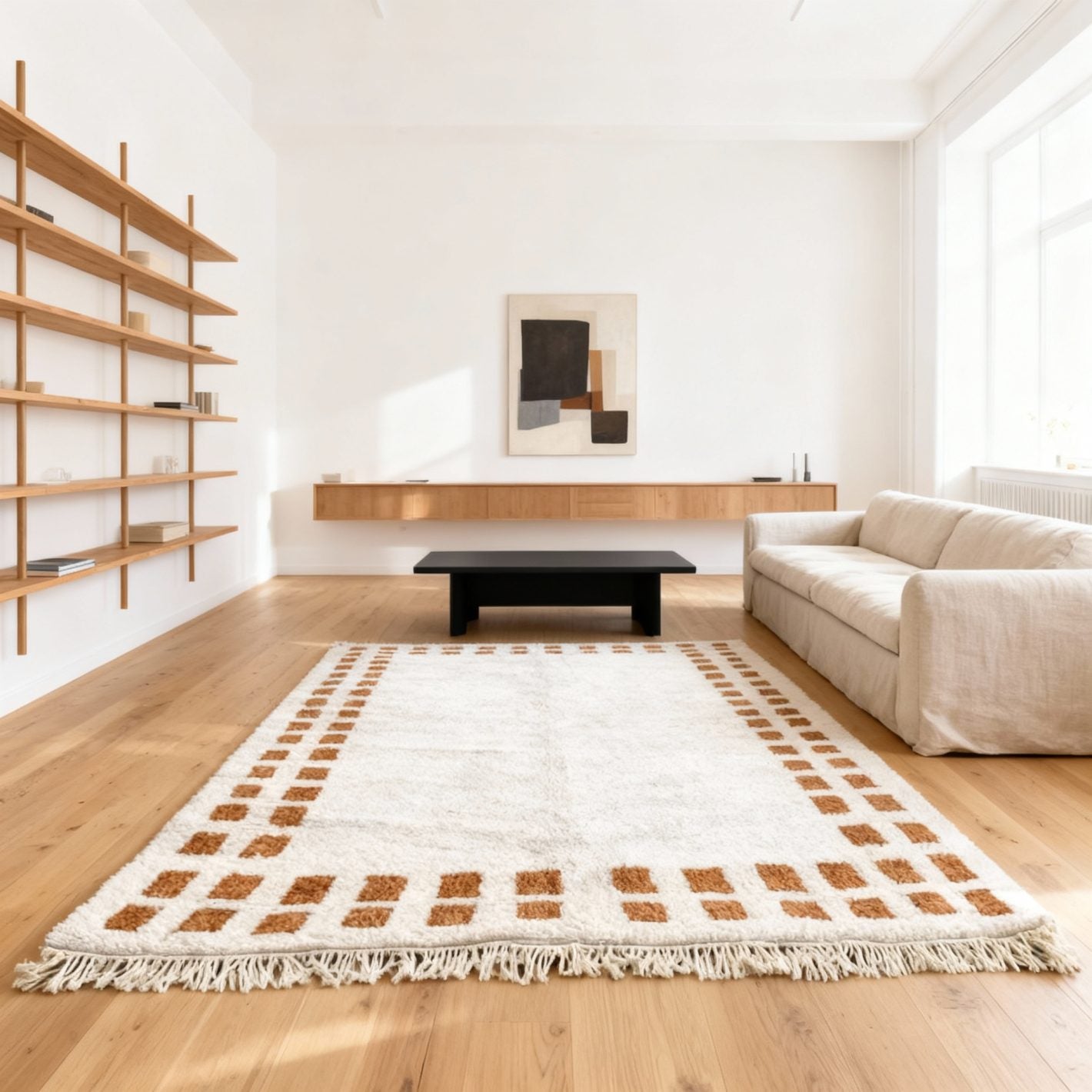 Modern Terracotta Border Rug – Handwoven High-Pile Wool Carpet image 5