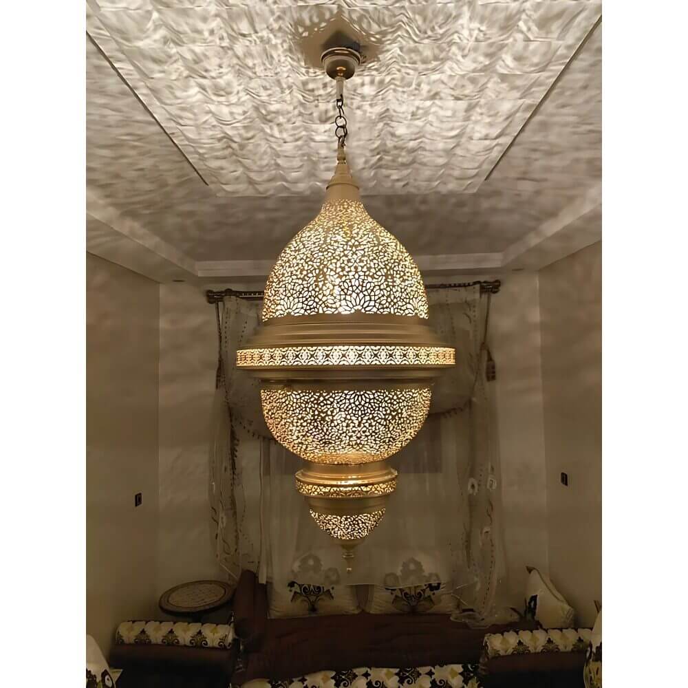 Engraved Brass Pendant Light 80cm – Moroccan Palace Ceiling Lamp image