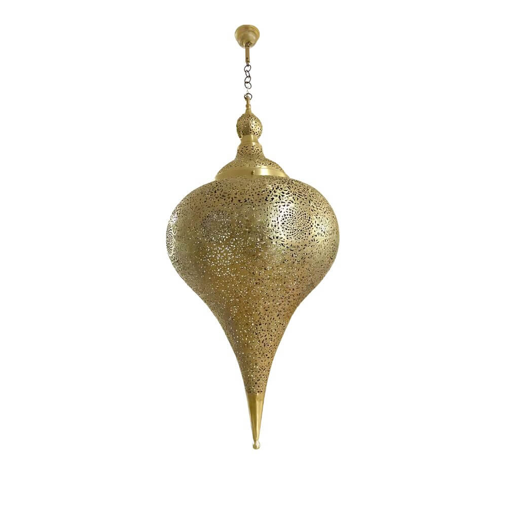 Brass Teardrop Pendant Light 39″ – Hand-Pierced Palace Ceiling Lamp image