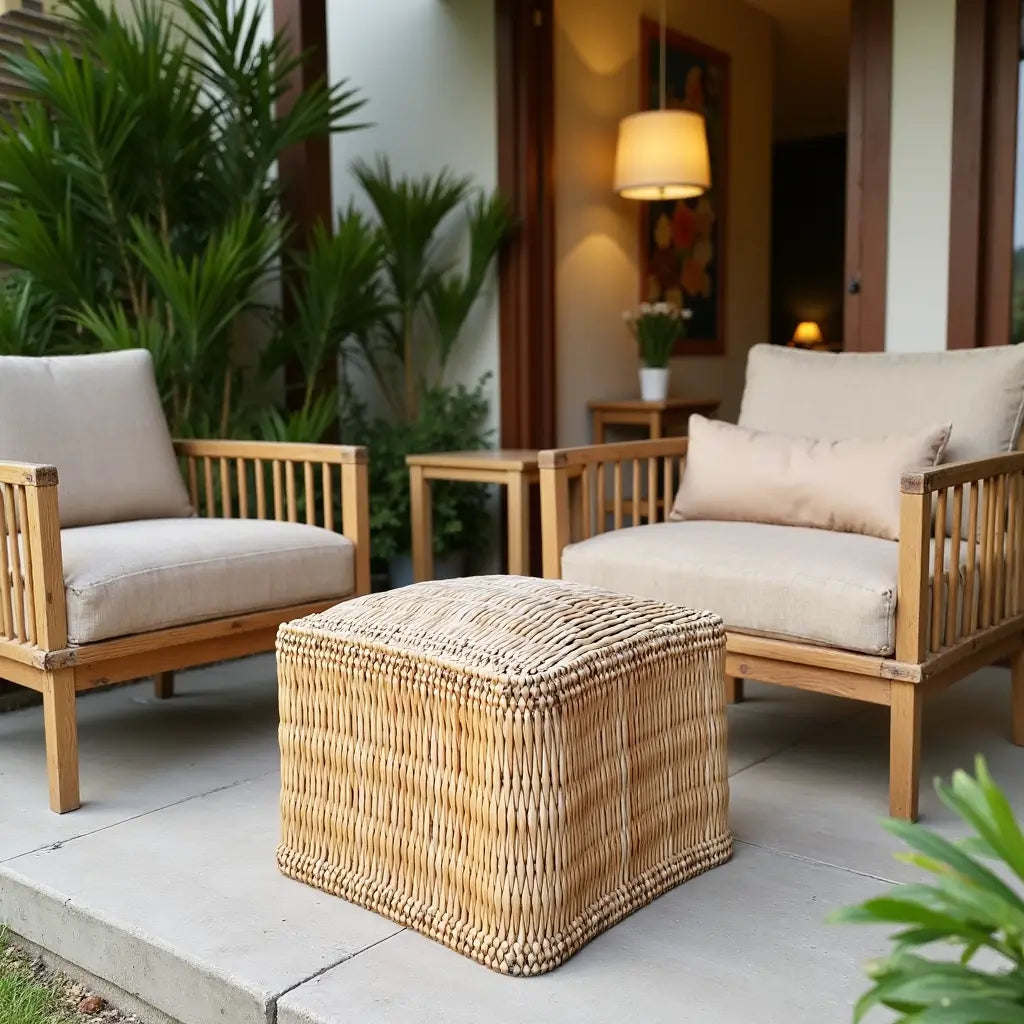 Handwoven Square Straw Ottoman Pouf – Natural Fiber Indoor/Outdoor Footstool image 10