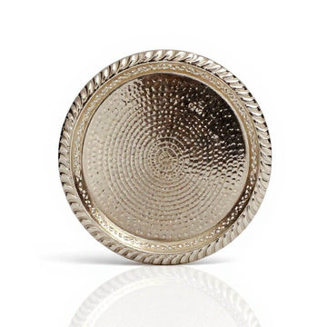 Hand Hammered Circle Tray with Feet – Traditional Silver-Plated Brass image