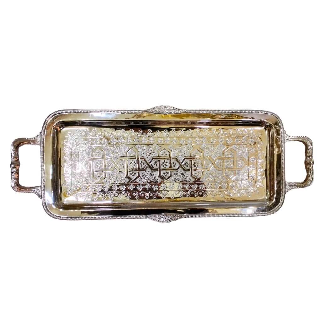 Hand-Engraved Silver-Plated Serving Tray with Ornate Handles – 3 Sizes image 7