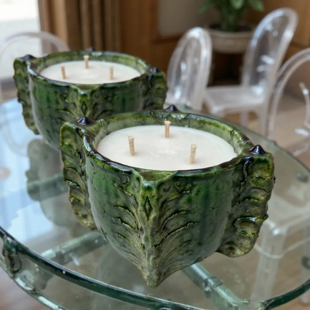 Tamegroute Green Ceramic Candle Bowl – Triple-Wick Statement Piece image 7