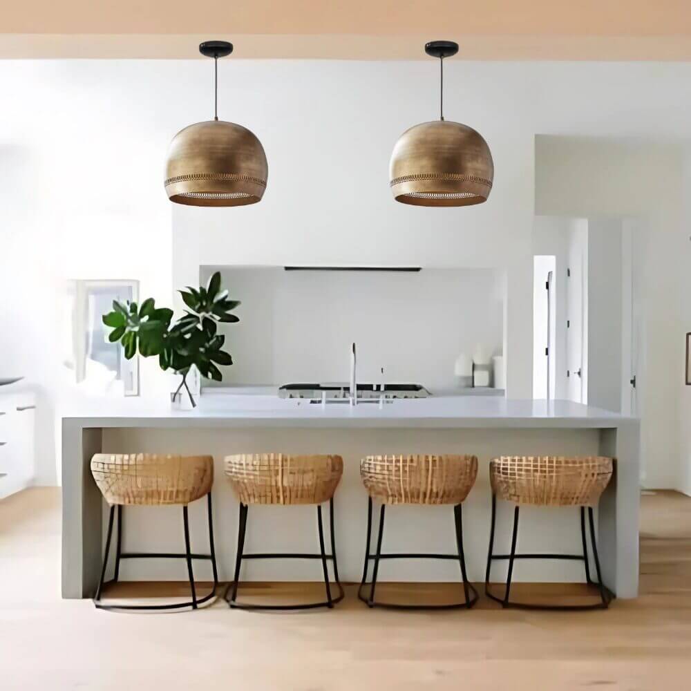 Engraved Brass Dome Pendant Light – Hand-Finished Geometric Ceiling Lamp image 4