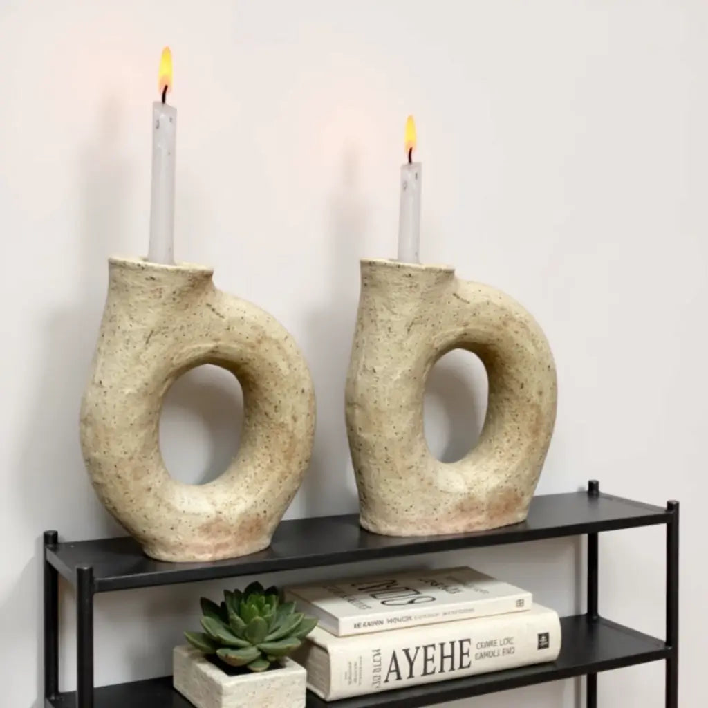 Handcrafted Tamegroute Ceramic Ring Candleholder – Modern Minimalist Decor image