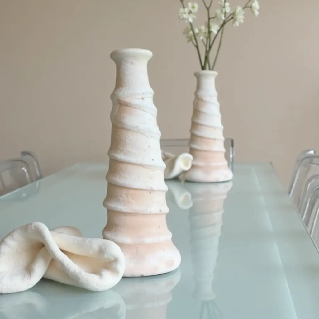 White Tamegroute Ceramic Spiral Candle Holder 35cm – Sculptural Tower image 4
