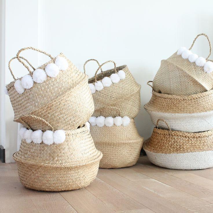 Moroccan Woven Wicker Belly Basket for Storage Plant Pot Basket and Laundry