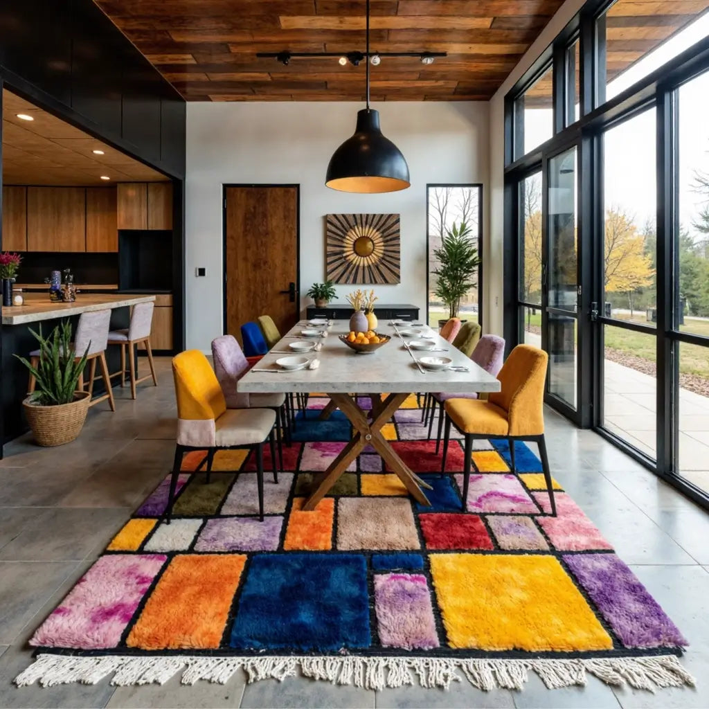 Patchwork Color Block Rug – Handwoven Rainbow Wool Design image 8
