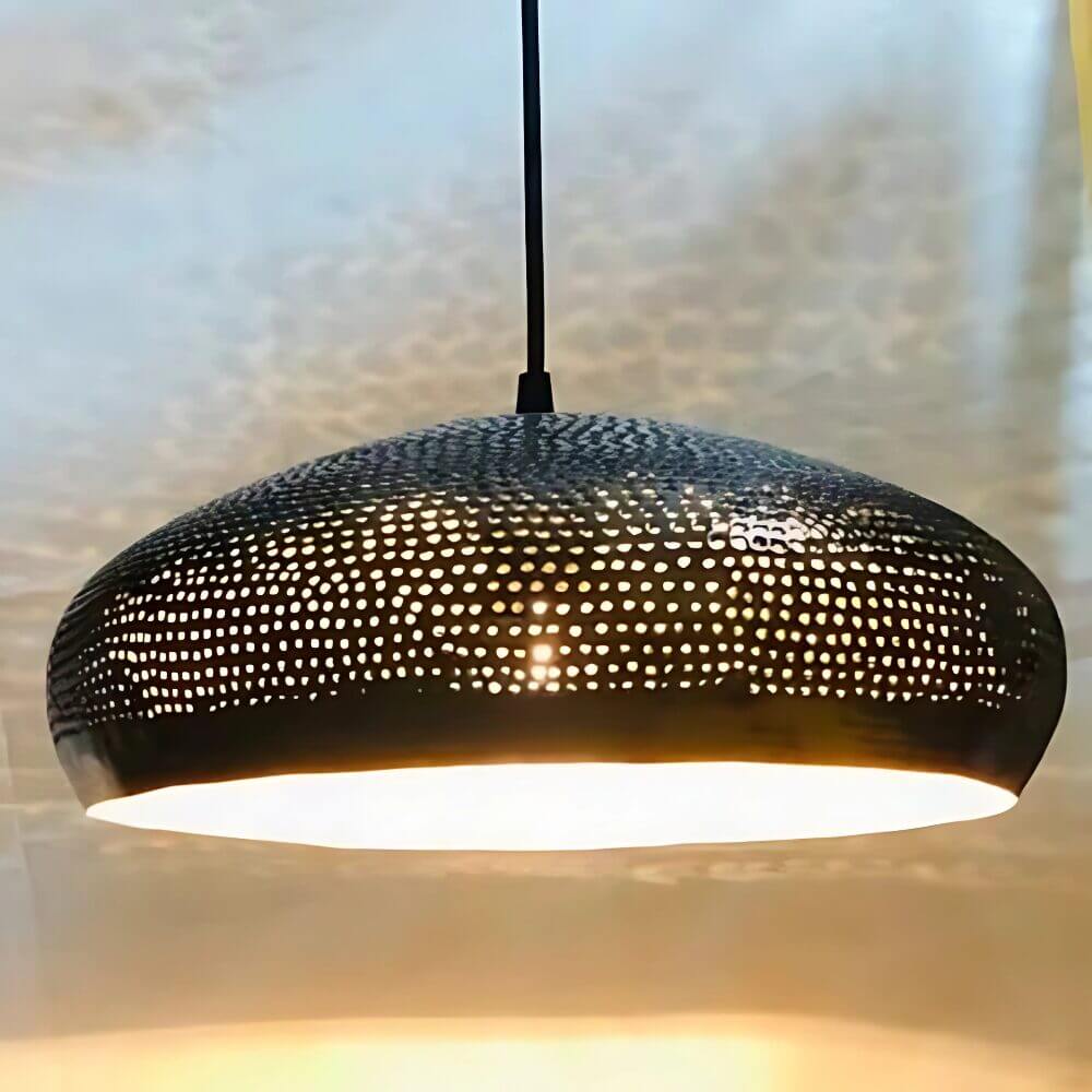 Black Perforated Dome Lamp – Handcrafted Brass Pendant Light image 2