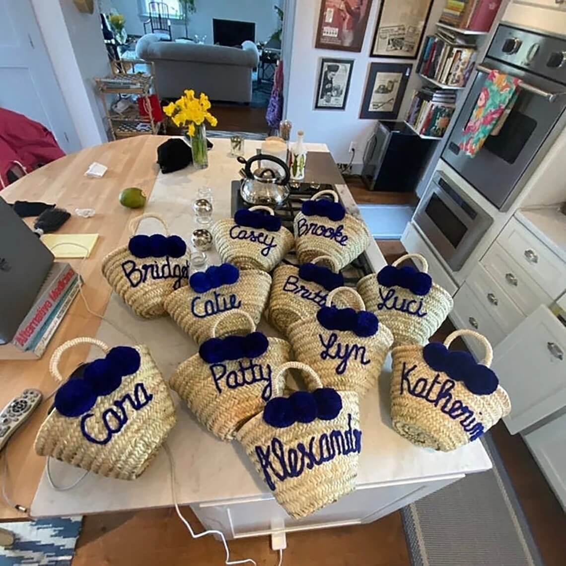 Personalized Mini Straw Bag Set – Custom Name Beach Bags with Pom Poms image 9