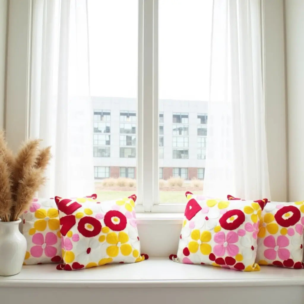 Floral Love Print Cotton Pillow Set 17.4″ – Vibrant Decorative Cushion Covers image 4