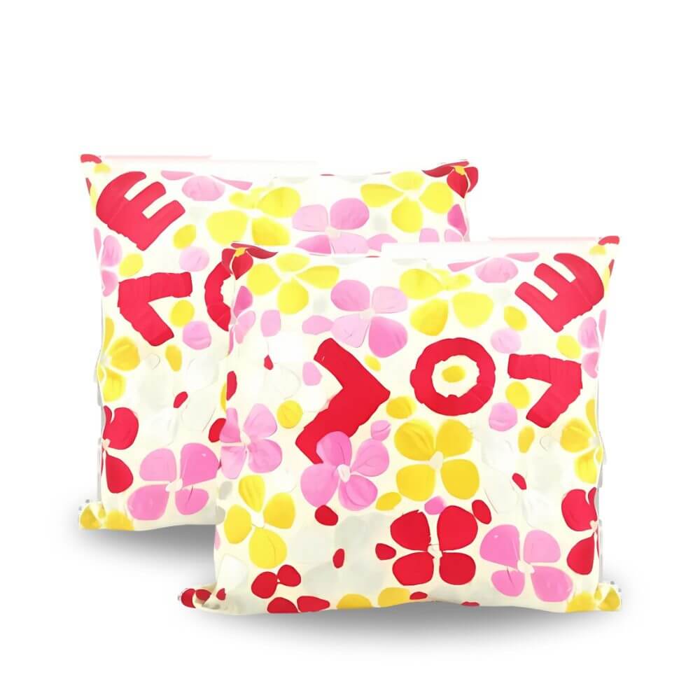 Floral Love Print Cotton Pillow Set 17.4″ – Vibrant Decorative Cushion Covers image