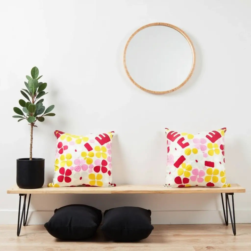 Floral Love Print Cotton Pillow Set 17.4″ – Vibrant Decorative Cushion Covers image 2