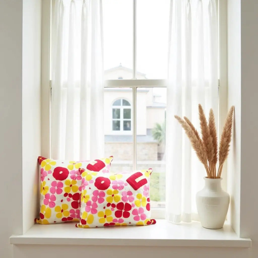 Floral Love Print Cotton Pillow Set 17.4″ – Vibrant Decorative Cushion Covers image 3