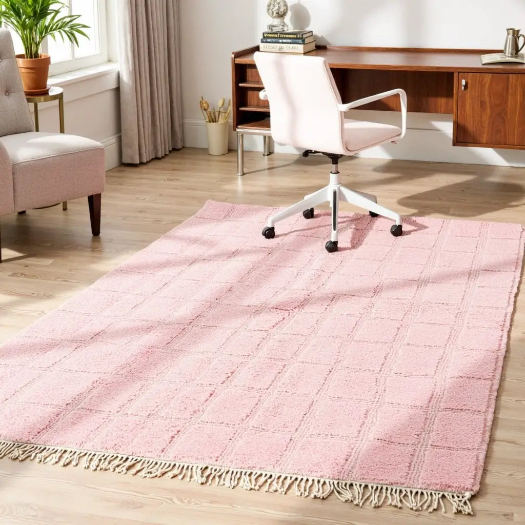 Modern Grid Moroccan Wool Shag Rug – Handwoven Contemporary Collection image 11