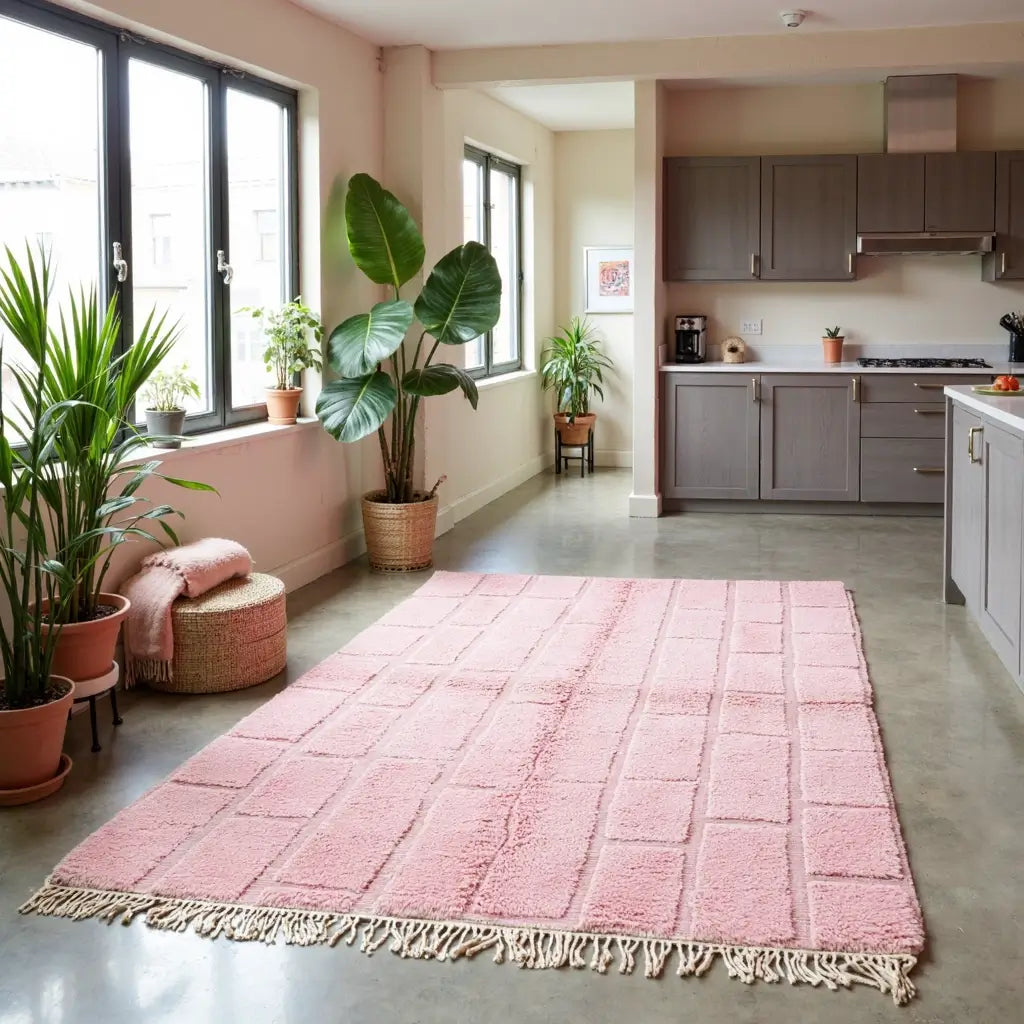 Modern Grid Moroccan Wool Shag Rug – Handwoven Contemporary Collection image 12