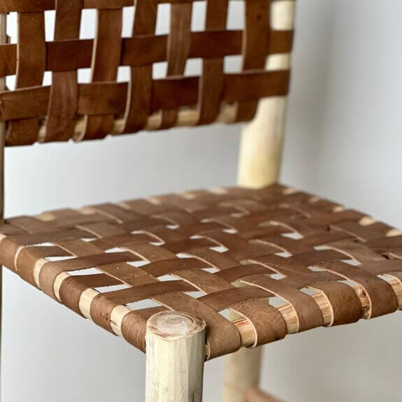 Handwoven Leather Bar Stool – Moroccan Cowhide Counter Chair image 4