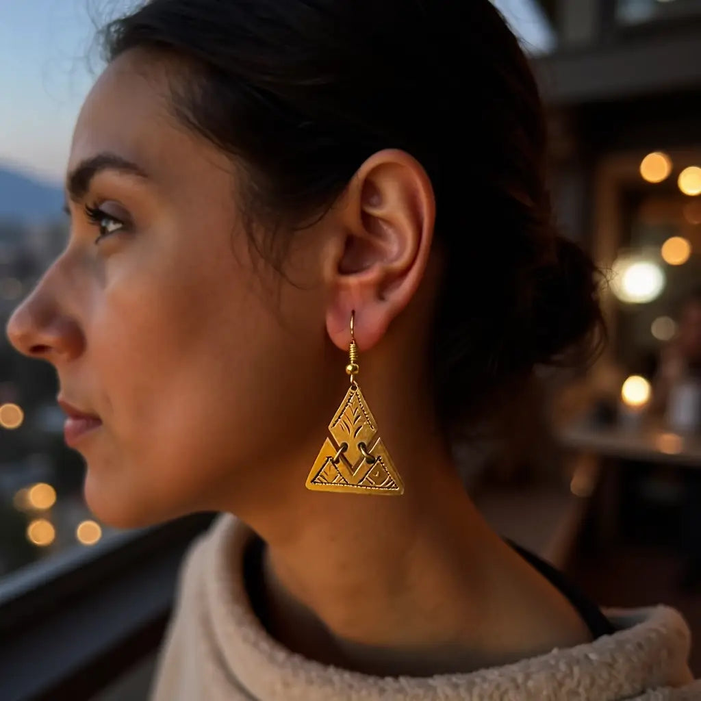 Handmade Brass Triangle Earrings – Gold Geometric Moroccan Design image 3