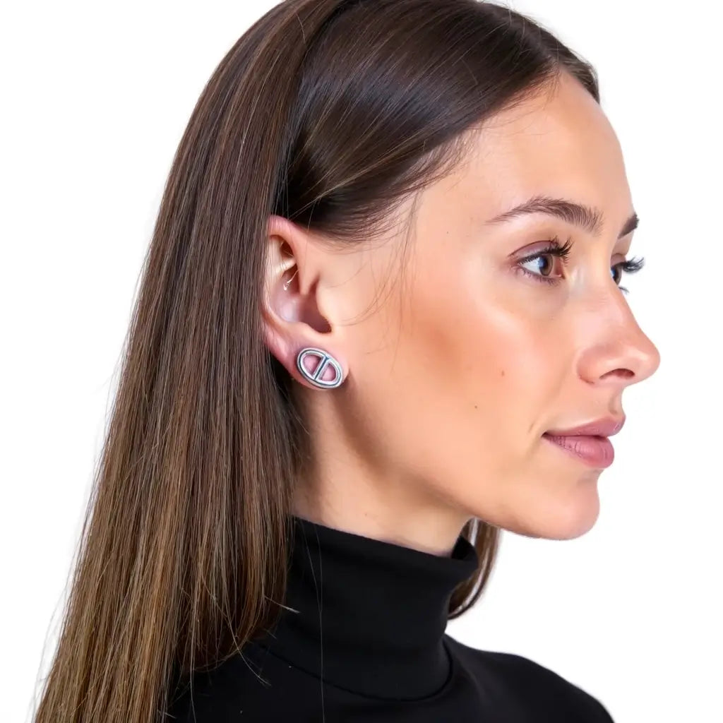 Sterling Silver Circle Stud Earrings – Designer Hermes Inspired Jewelry image 2