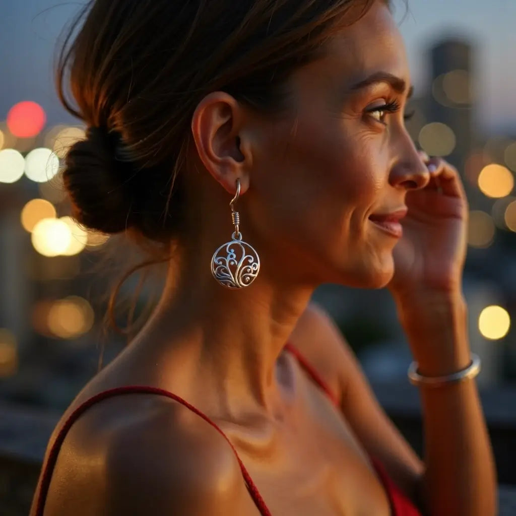 Sterling Silver Filigree Earrings – Tree of Life Drop Design image 4