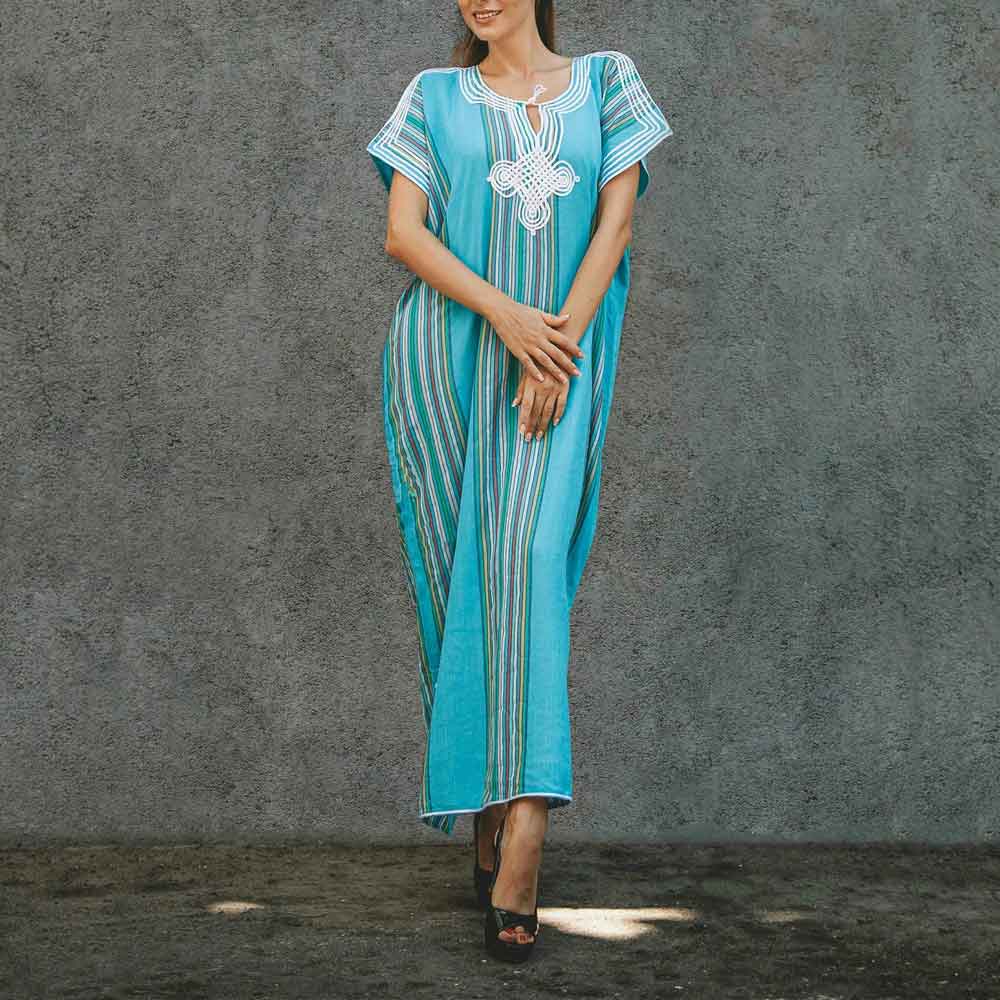 Traditional Cotton Morocco Dress – Handmade Bohemian Kaftan image 3