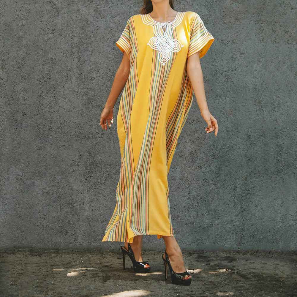 Traditional Cotton Morocco Dress – Handmade Bohemian Kaftan image