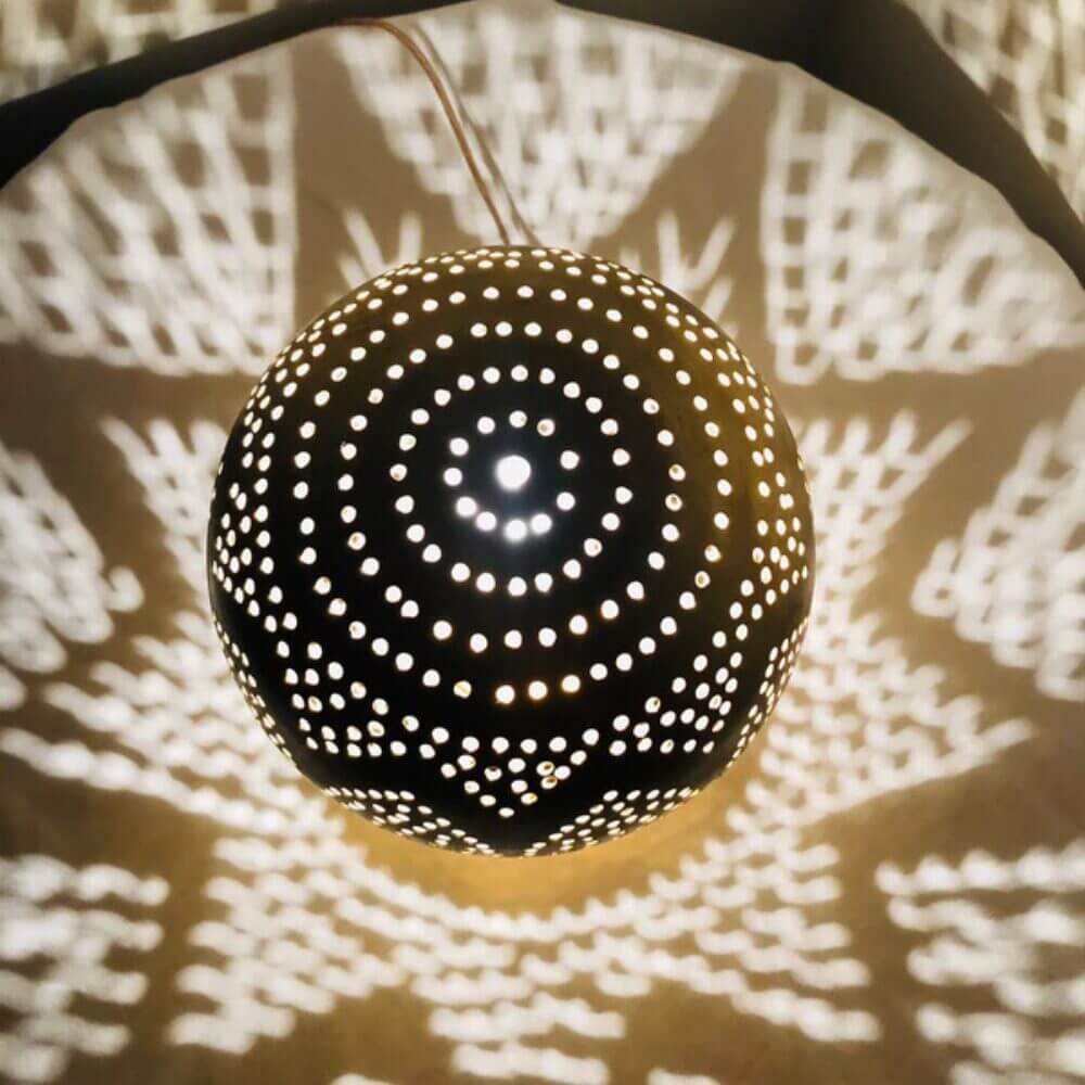 Round Brass Table Lamp – Hand-Pierced Globe Design, 6.6″ Height image 4