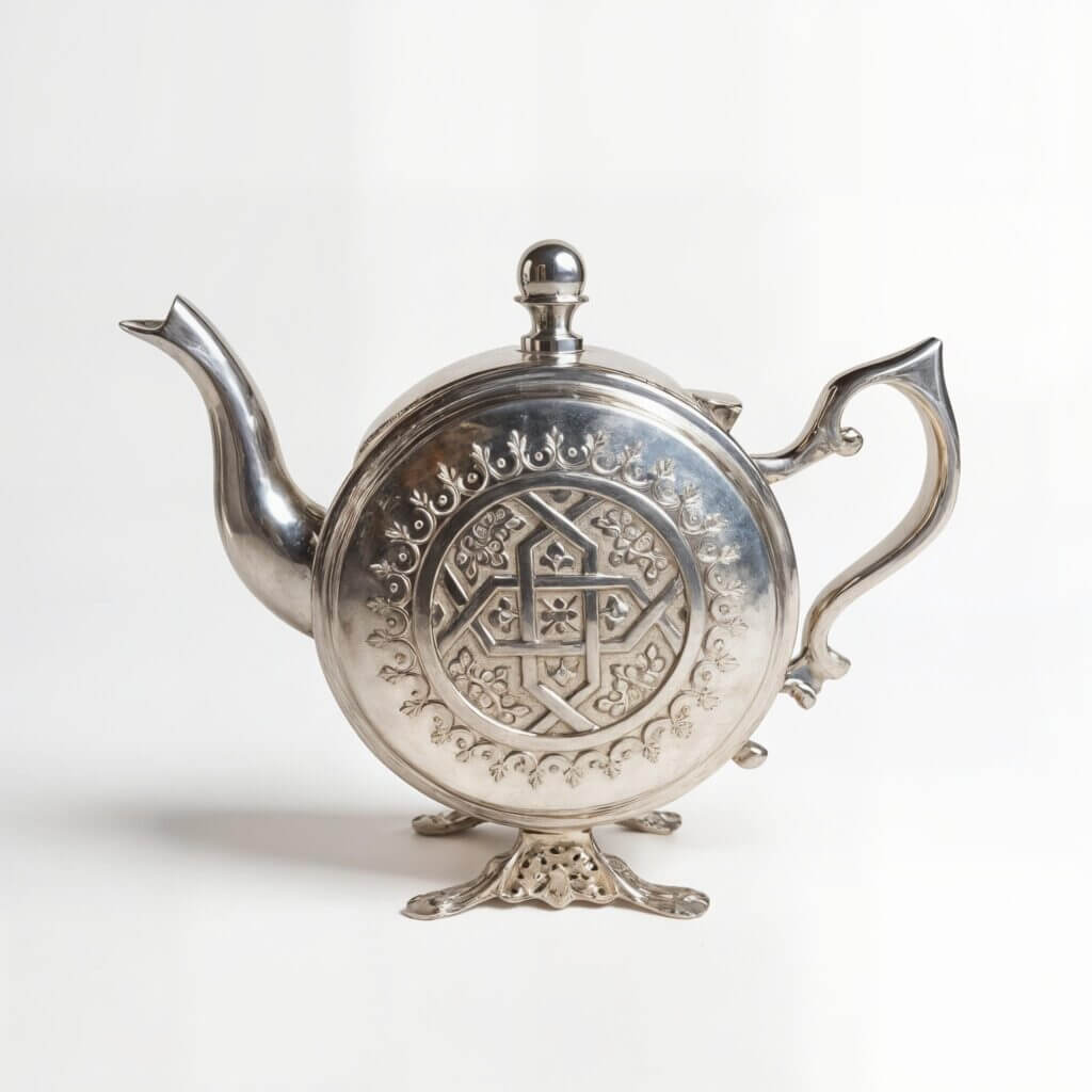 Round Display Teapot Silver-Plated – Decorative Stand Design image