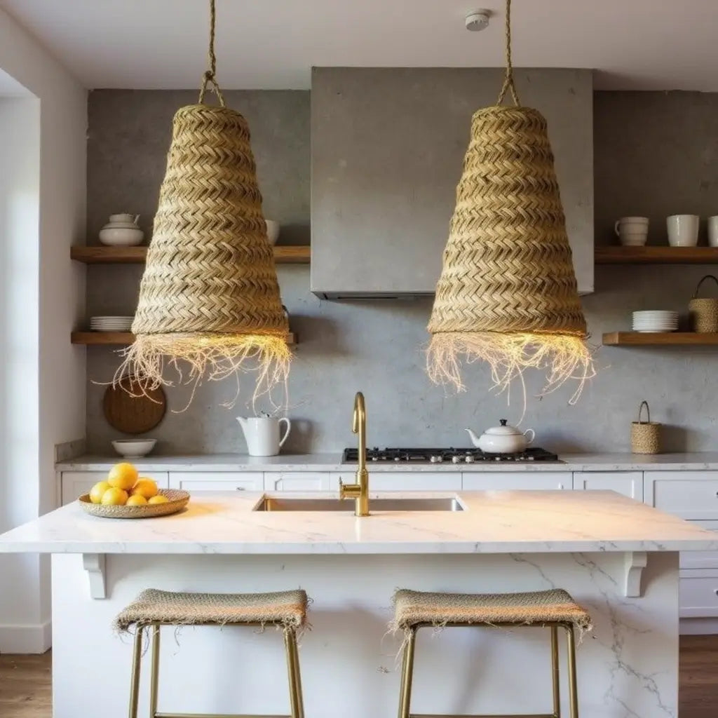 Handwoven Straw Pendant Light – Artisanal Natural Fiber Lamp Shade image 2
