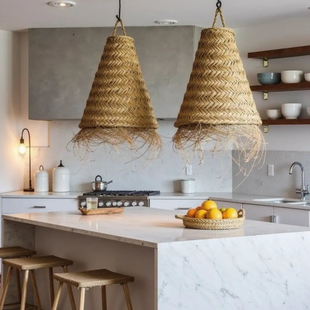 Handwoven Straw Pendant Light – Artisanal Natural Fiber Lamp Shade image 3