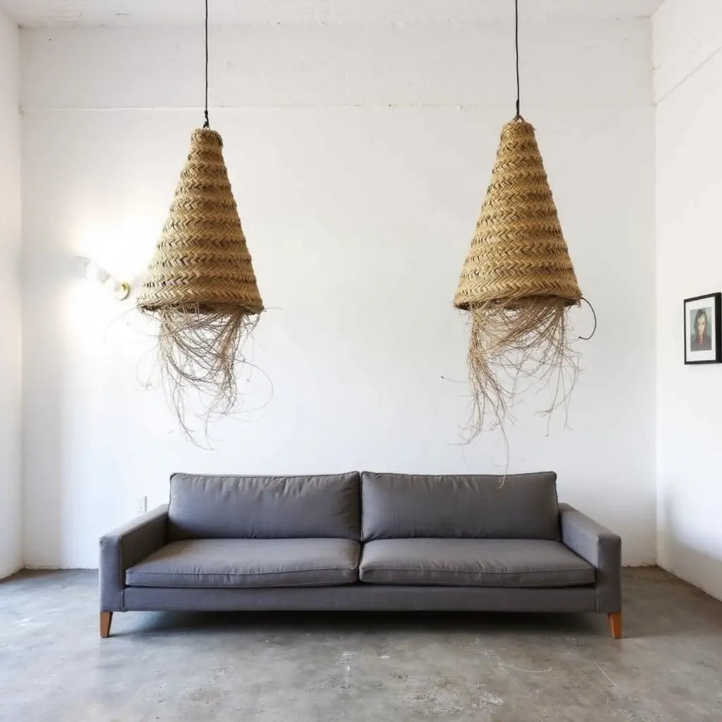 Handwoven Straw Pendant Light – Artisanal Natural Fiber Lamp Shade image 6