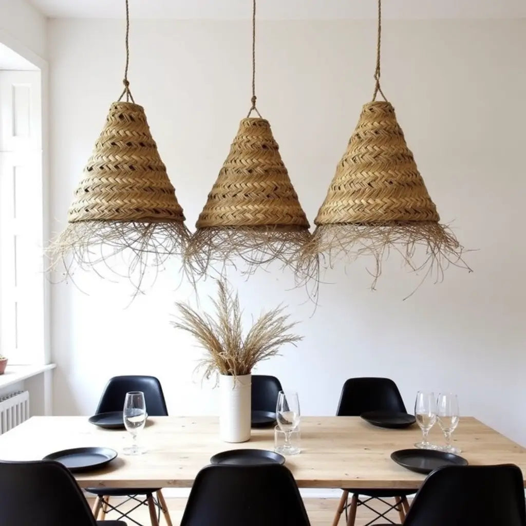 Handwoven Straw Pendant Light – Artisanal Natural Fiber Lamp Shade image 7
